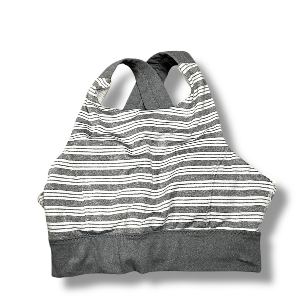 Athleta Deep Breath Stripe High Neck Sports Bra